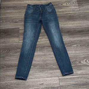 high waisted blue jeans